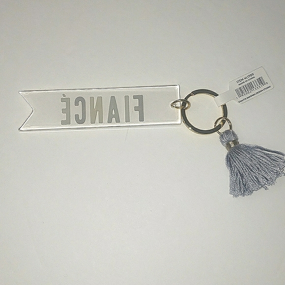 Fiance Acrylic Dovetail Cut Blue Gray Tassle Engagement Keepsake Keychain NWT - Picture 7 of 12